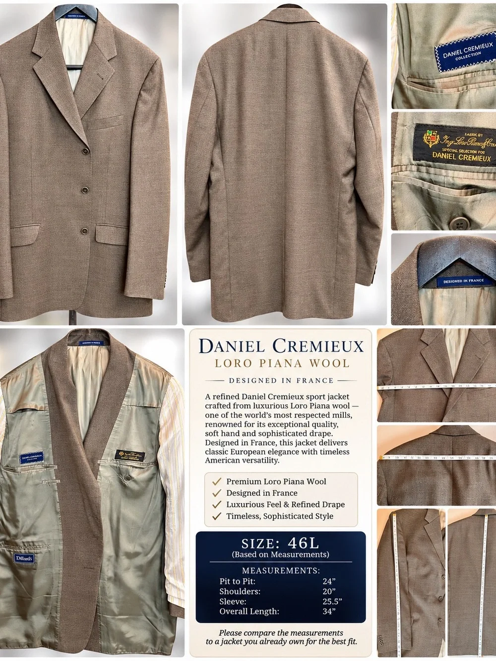 Daniel Cremieux Taupe Brown Wool Sport Coat